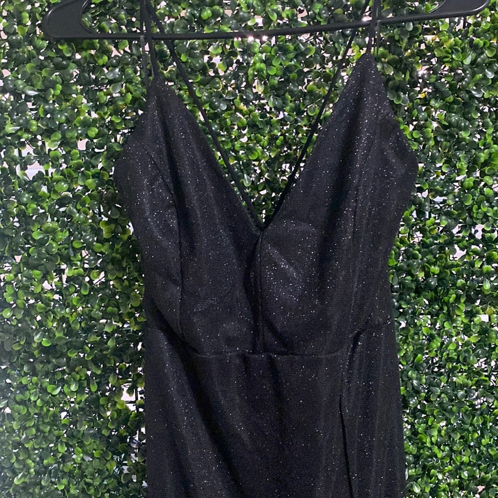 Charlotte Russe M floor length, high slit glittery black dress